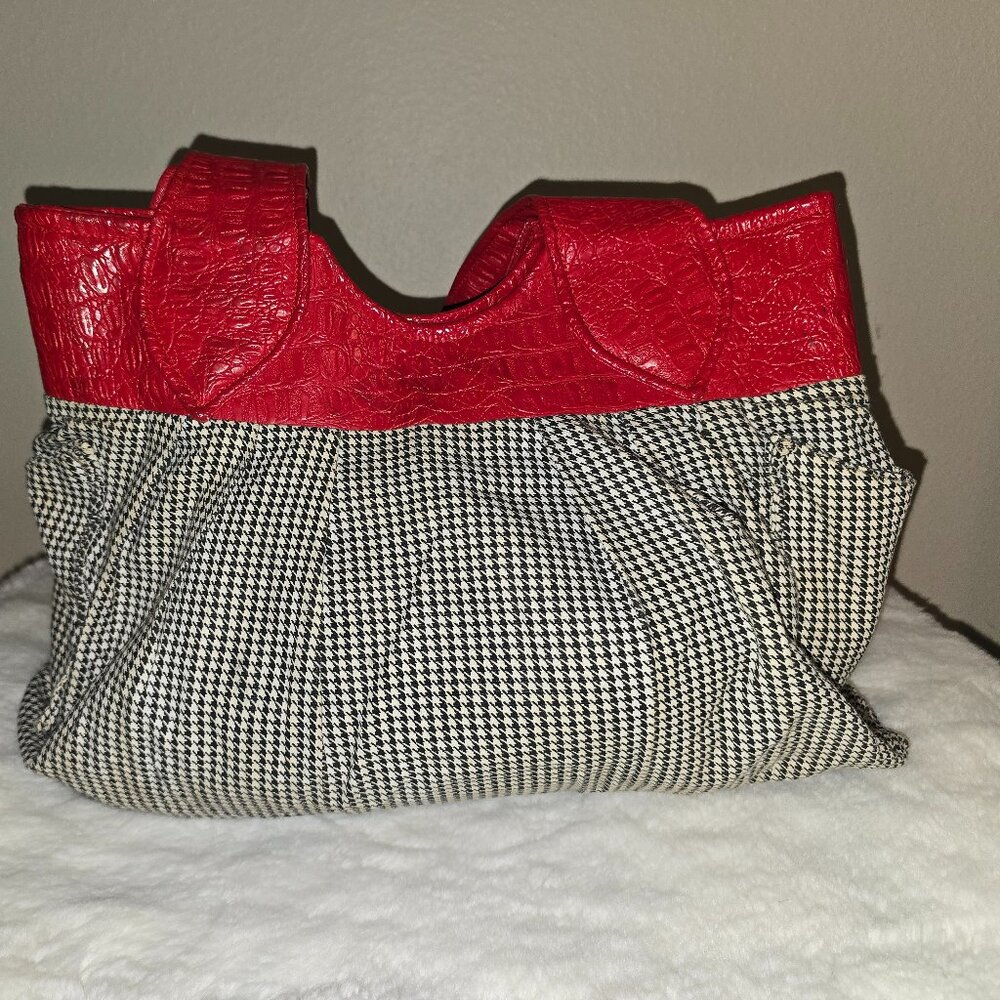 Boutique Houndstooth & Red Faux Leather Purse